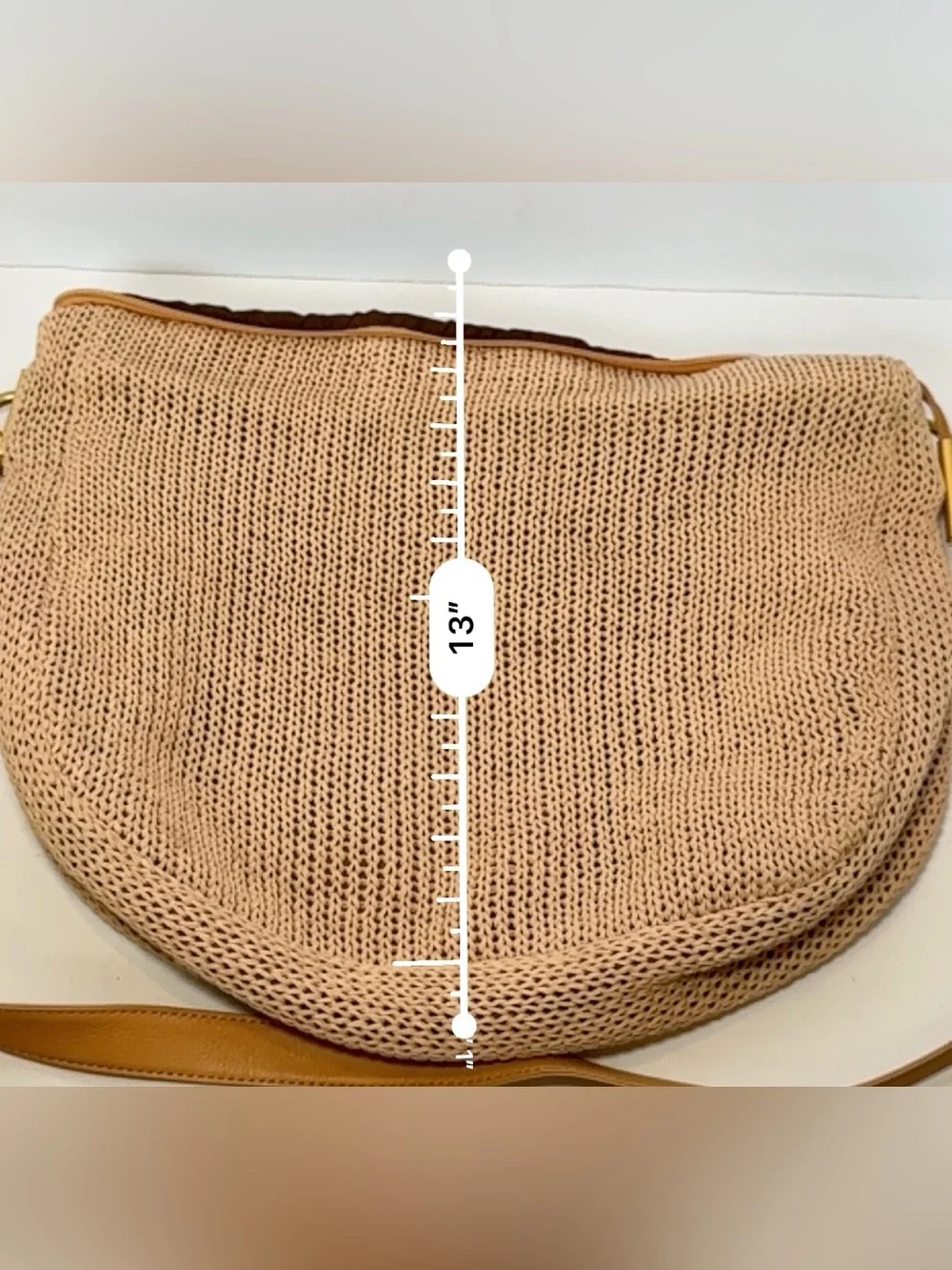 Americana by Sharif Boho Tan Woven Crochet Knit Slouchy Hobo Shoulder Bag